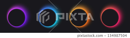 Neon halo circles in vibrant colors for design projects Neon halo circles in vibrant colors for design projects 134987504