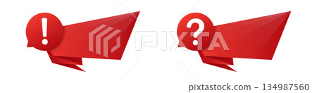 Red polygonal speech bubbles with exclamation and question marks 134987560