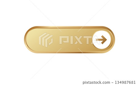 Modern golden toggle button with arrow icon for user interface elements and digital design 134987681