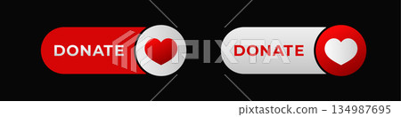 Donate button design with heart icon in red and white colors for online charity platforms 134987695
