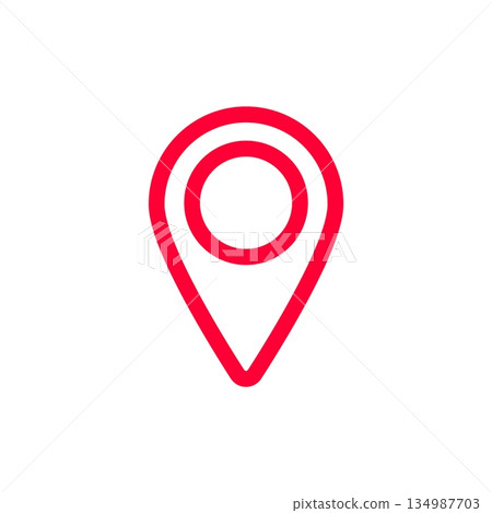 Iconic pin location symbol in bold red for maps apps and navigation Iconic pin location symbol in bold red for maps apps and navigation 134987703
