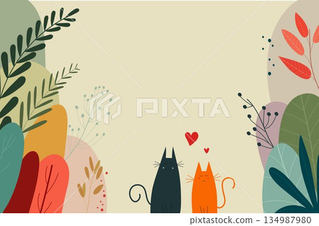 Vector invitation with cats and plants Vector invitation with cats and plants 134987980