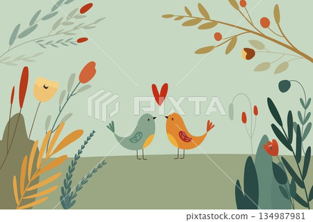 Vector invitation with cats and plants Vector invitation with cats and plants 134987981