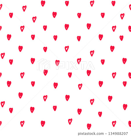 Whimsical tiny heart sketch seamless pattern, cute romantic doodle background. Ditsy small red hand drawn hearts on white background. Simple Valentines day bg Whimsical tiny heart sketch seamless pattern, cute romantic doodle background. Ditsy small red hand drawn hearts on white background. Simple Valentines day bg 134988207
