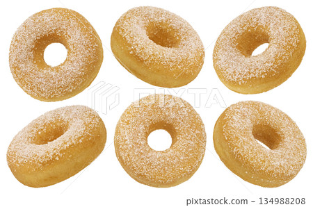 Sugar donuts collection isolated on white background, full depth of field Sugar donuts collection isolated on white background, full depth of field 134988208