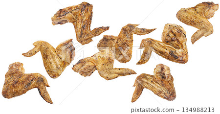 Grilled chicken wings, roasted drumsticks isolated on white background, full depth of field Grilled chicken wings, roasted drumsticks isolated on white background, full depth of field 134988213