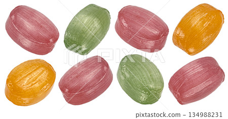 Colorful bonbons candy assortment isolated on white background, bright glossy texture, full depth of field 134988231