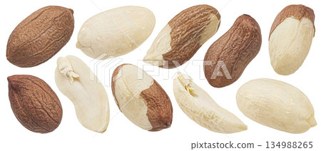 Raw peanuts isolated on white background, full depth of field, collection 134988265