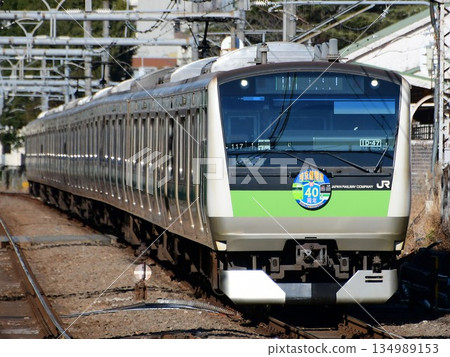 E233 series 7000 series Hae 117 train on the Saikyo Line, decorated to celebrate the 40th anniversary of the Saikyo Line's opening E233 series 7000 series Hae 117 train on the Saikyo Line, decorated to celebrate the 40th anniversary of the Saikyo Line's opening 134989153