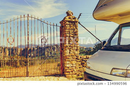 Caravan and Ronda town, Andalusia Spain. 134990596