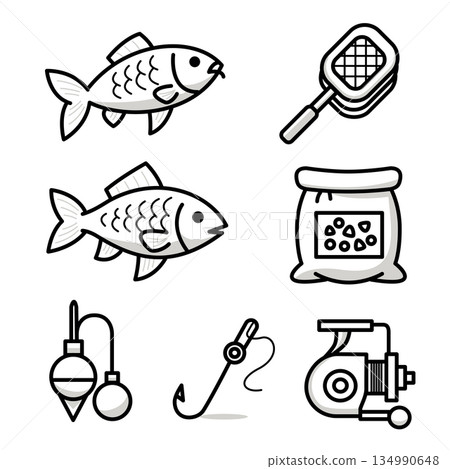 fisher outline black gray icon set fisher outline black gray icon set 134990648