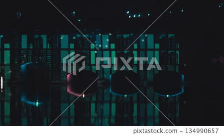 Very beautiful night laser show on the facade of the house. Beautiful laser and musical fountain show. 3D videomapping. Strasbourg, France. 134990657