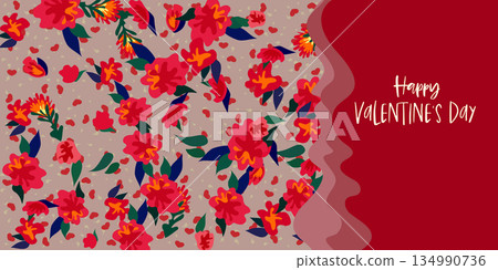 Pink Flowers Heart Valentines Day background. Features delicate hearts with a textured background Pink Flowers Heart Valentines Day background. Features delicate hearts with a textured background 134990736