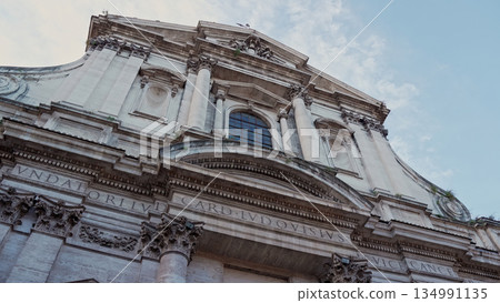 Baroque Facade of Santa Maria della Vittoria Church in Rome, Italy. Classic Roman religious 134991135
