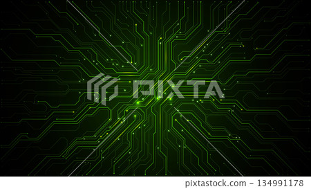 Abstract green technology backdrop featuring detailed circuit patterns Abstract green technology backdrop featuring detailed circuit patterns 134991178