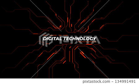 Futuristic red electronic pattern with blank central space. Futuristic red electronic pattern with blank central space. 134991491