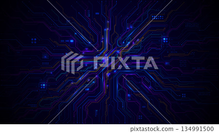 Abstract tech background with glowing circuit board patterns Abstract tech background with glowing circuit board patterns 134991500