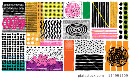 Texture elements vector set,isolated hand drawn patterns parts spots,dots,lines,ink splashes, 134991509