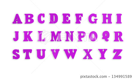 wooden letters of the English alphabet in violet, purple color on a white background wooden letters of the English alphabet in violet, purple color on a white background 134991589