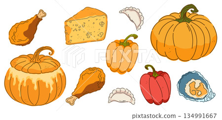 set of different pumpkins set of different pumpkins 134991667
