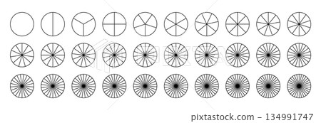 Pie chart. Parts of diagram wheel from 1 to 30. Outline black graphics. Pie charts, pizza charts set. Coaching blank. Segmented charts. Sectors divide the circle on equal parts. Pie chart. Parts of diagram wheel from 1 to 30. Outline black graphics. Pie charts, pizza charts set. Coaching blank. Segmented charts. Sectors divide the circle on equal parts. 134991747