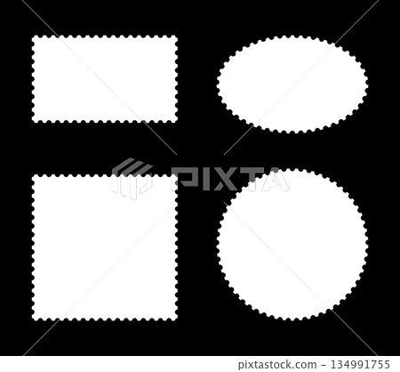 Postage stamp frames template. Backdrops for postcards, letters, empty borders. Circle and oval and rectangular blank vintage stamps. Coupons, boxes, label, tags with wiggly, wavy perforated edges. Postage stamp frames template. Backdrops for postcards, letters, empty borders. Circle and oval and rectangular blank vintage stamps. Coupons, boxes, label, tags with wiggly, wavy perforated edges. 134991755