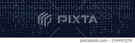 Digital matrix grid with blue neon dots on dark background Digital matrix grid with blue neon dots on dark background 134991874