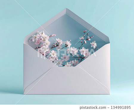 Dating postcard. Post envelope with spring pink flowers decoration. Spring and romantic message. Dating postcard. Post envelope with spring pink flowers decoration. Spring and romantic message. 134991895