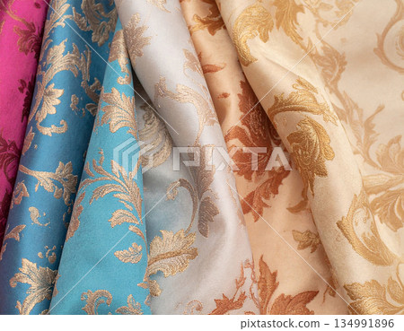 Natural colors. Vintage style with floral pattern. Texture of premium textile fabric. Natural colors. Vintage style with floral pattern. Texture of premium textile fabric. 134991896