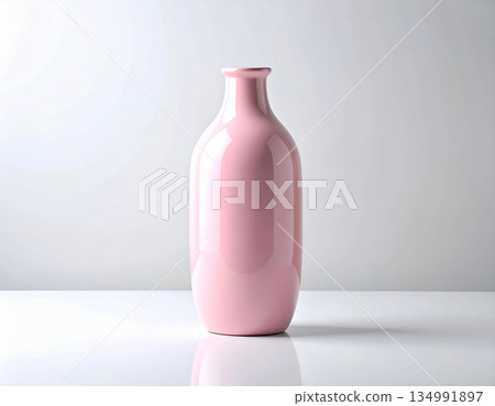 Home space. Ceramic vase in pink tones on a white background. Modern minimalist vase. Neutral tones. 134991897
