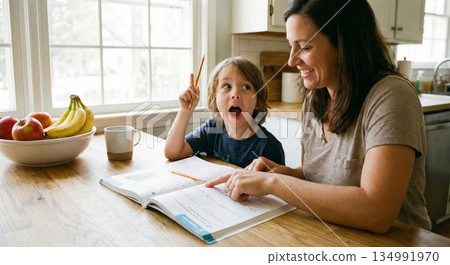 Mother Helps Son With Math 134991970