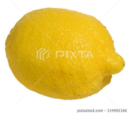 Whole lemon with a yellow, textured peel, isolated  background 134992166