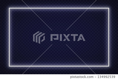 Glowing white neon rectangle with soft purple shine, ideal for modern digital interfaces or nightlife design. Glowing white neon rectangle with soft purple shine, ideal for modern digital interfaces or nightlife design. 134992539