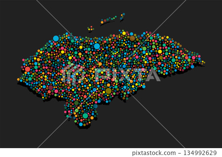 Creative map of Honduras from random colorful dots 134992629
