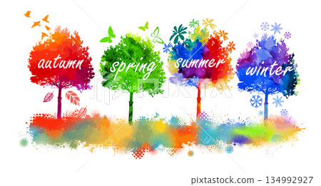 Trees are colorful at different times of the year. hand drawing. Not AI Vector illustration. Trees are colorful at different times of the year. hand drawing. Not AI Vector illustration. 134992927