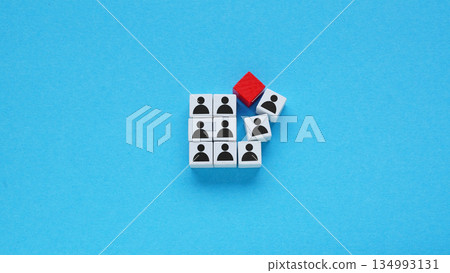 Figures with unexpected red block symbolizing black swan event or sudden disruption. Figures with unexpected red block symbolizing black swan event or sudden disruption. 134993131