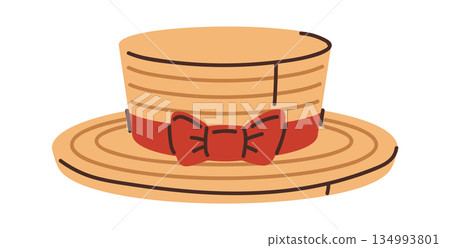 Straw hat with red ribbon 134993801