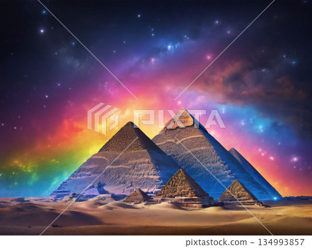 Starry sky and Egyptian pyramids 134993857
