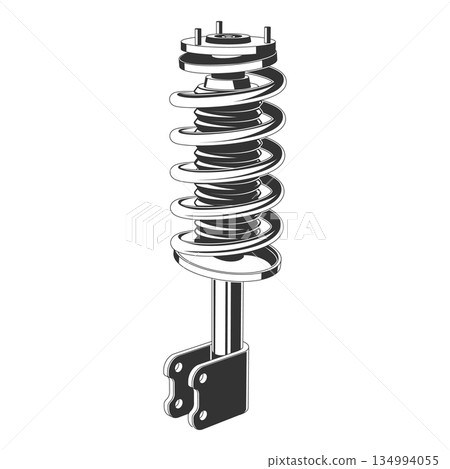 Shock absorber isolated on white background. Symbol for car service design logos and emblems. Vector illustration. Auto parts icons silhouette for car service. 134994055