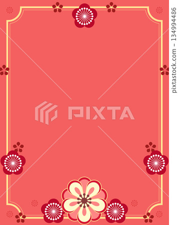 可愛的紅白梅花直式模板 可愛的紅白梅花直式模板 134994486