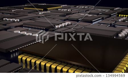 Advanced Microchip and Integrated Circuit Technology Background 3d render. 134994569