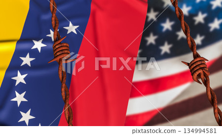 Political Conflict and Sanctions Between Venezuela and United States 3d render. Political Conflict and Sanctions Between Venezuela and United States 3d render. 134994581