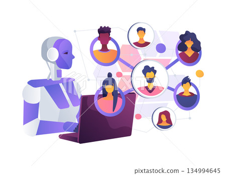 AI-Guided Social Support Network Analysis abstract concept vector illustration. 134994645