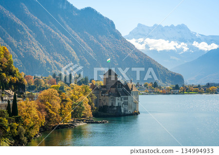 位於瑞士沃州韋托市日內瓦湖中一座島嶼上的中世紀堡壘－西庸城堡 134994933