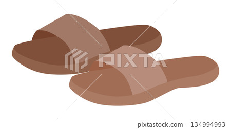 Brown slide sandal shoe women flat pair. One strap open toe sandal for beach bar hotel terrace. Technical fashion  134994993