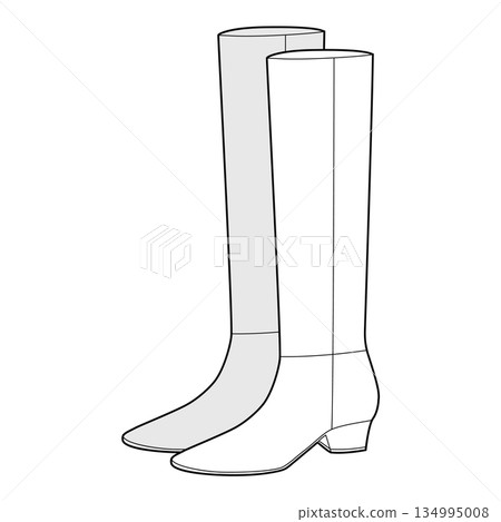 Classic block heel knee-high boot women sketch pair. Smooth shaft with stacked heel for timeless style wear. Technical  134995008