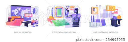 Digital Twins Workflow abstract concept vector illustrations. Digital Twins Workflow abstract concept vector illustrations. 134995035