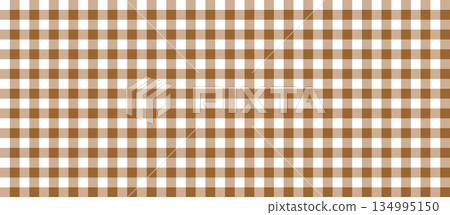 Brown gingham or vichy pattern. Autumn textile chequered print for tablecloth, picnic blanket, basket napkin, shirt or handkerchief. Cotton, linen or flannel design. Vector flat illustration 134995150