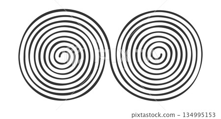 Double hand drawn spiral shape isolated on white background. Curly optic illusion design element. Brain work concept. Whirlpool, dizzy or tornado symbol. Vector graphic illustration 134995153