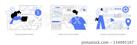 Passive income, financial freedom abstract concept vector illustrations. 134995167